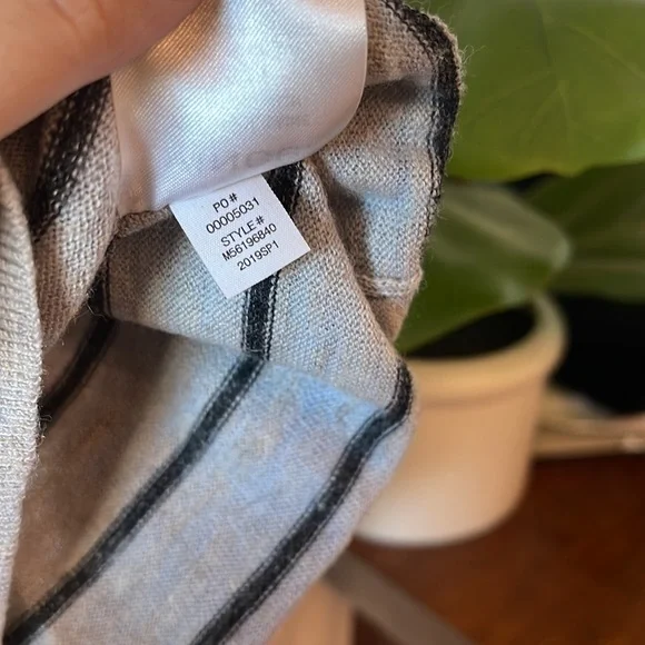 Vince Mens Stripe Crewneck Wool & Linen Sweater Medium Heather Grey Blue $225